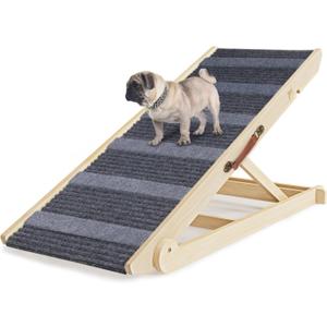 Dog Ramp for Bed, Folding Wooden Pet Ramp for Small Large Dogs Cats, 7 Adjustable Height from 10.8" to 26.6", Portable Stable Dog Pet Steps for Car Couch High Bed, Supports Up to 200lbs