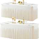 2 Pack Spandex Ivory Fitted Table Cloth for 6ft Rectangle Tables Ivory Stretch Tablecloth Table Covers Banquet Table Clothes Wrinkle Free Table Skirt for Parties Wedding