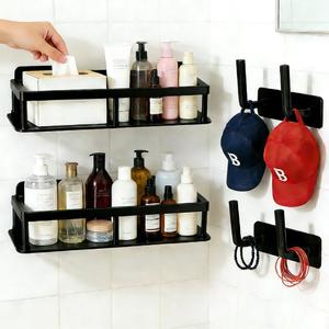 2pc Wall Mounted Floating Shelf, Detachable Storage Rack, No Drill Shelves for Wall, Floating Shelves Damage-Free Expand Walls Space for Living Room Kitchen Bathroom (4, Black)