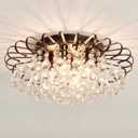 CVKASH 4-Light Crystal Floral Chandelier Modern Bronze Flush Mount Raindrop Crystal Ceiling Lighting Fixture Farmhouse Chandelier for Bathroom Living Room Bedroom Dining Room Entryway, 17.8 Inch