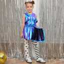 Perfashion Girls Metallic Wrap Skirt Sparkly Dance A-Line Elastic Waist Skirt with Sunglasses 3-13 Years (Blue-454)
