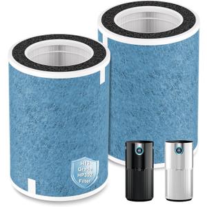 HP302 Replacement Filter Compatible with Shark HP302 HP301 HP305 NeverChange Air Pur-ifier MAX, HP201 HP202 HP232 HC501 HC502 Series, 3-in-1 H13 Grade True HEPA Filter & Active Carbon Filter, 2 Pack