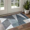 Washable Modern Area Rug: 2x3 Geometric Area Rugs for Entryway Small Mat for Kitchen with Non-Slip Backing Indoor Bedroom Door Mat for Bathroom Floor Blue Grey 2'x3'.