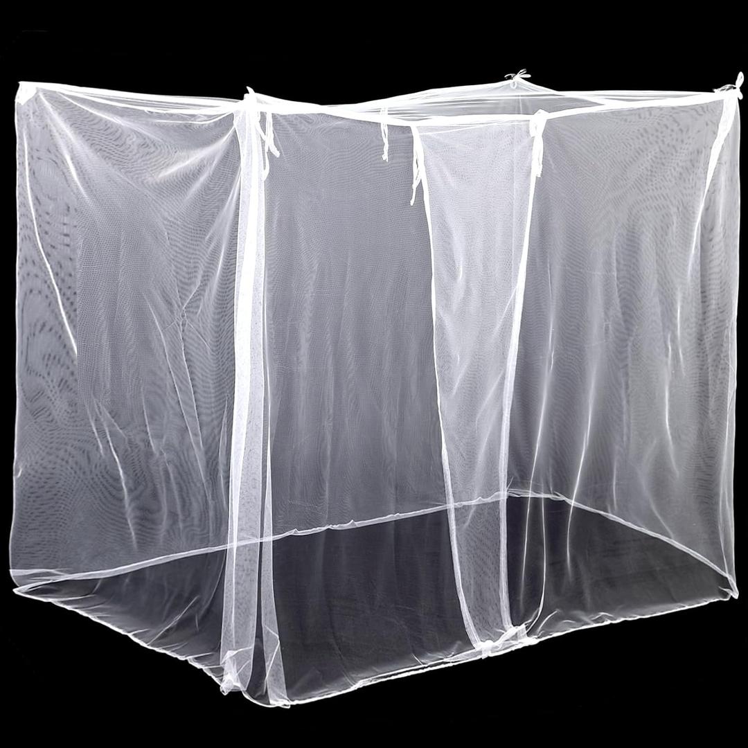 Mindsoft 4 Corners Mosquito Net for Mosquiteros para Camas Bed Canopies Netting Bed Drapes Rectangular Mosquito Mesh for Camping Home Outdoor Travel (White,L75 X W47 X H59 Inch,1 Opening)