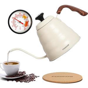 Tea Kettle gooseneck with Thermometer for Pour Over Coffee & Tea, 42 fl oz, Premium Stainless Steel, Accurate Temperature Control, Ideal Spout for Precision Pouring, Compatible with all Stovetop (White)