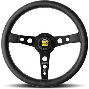 MOMO Motorsport Prototipo Heritage Steering Wheel Black Leather Grip Brushed Black Anodized Spoke White Stitch 350mm