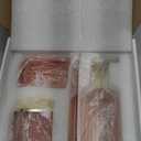 Haturi Bathroom Accessories Set, 4 Pcs Pink Glass Bathroom Accessories Sets Complete w/Lotion Soap Dispenser, Toothbrush Holder, Apothecary Jar, Vanity Tray, Bathroom Decor, Gift for Home Apartment