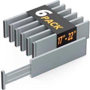 SpaceAid Bamboo Dresser Drawer Dividers 6 Pack, 4.65 High Adjustable 17-22 Drawer Organizers, Expandable Organization for Clothing, Clothes, Dressers, Gray