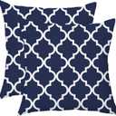 TAOSON Pack of 2 Canvas Throw Cushion Cover Pillow Covers Cases for Couch Sofa Home Decor Modern Quatrefoil Accent Geometric with Hidden Zipper Closure Only Cover 18 x 18 Navy Blue White