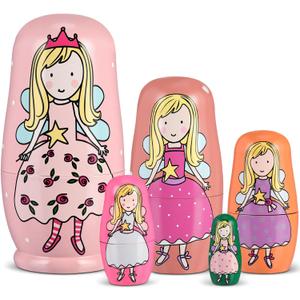 Gejoy Russian Nesting Dolls for Kids Handmade Matryoshka Wooden Stacking Toys Nesting Dolls Collectible Gifts for Winter Christmas Holiday Present Boys Girls Adults Home Decor(Fairy)