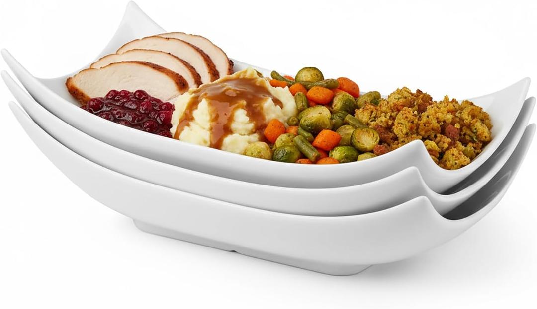 LAUCHUH Serving Platters, Porcelain Decorative Bowl White Serving Dishes for Entertaining Decorative Centerpiece Deep Bowl Set Set of 3, 12-Inch for Thanksgiving, Christmas, Party