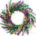 DR.DUDU Mardi Gras Wreath Decorations, 16 Inch Wreaths Decor for Front Door with Glittered Purple, Green, and Gold, Large Mardi Gras Wreath for Home Outdoor Party Carnival