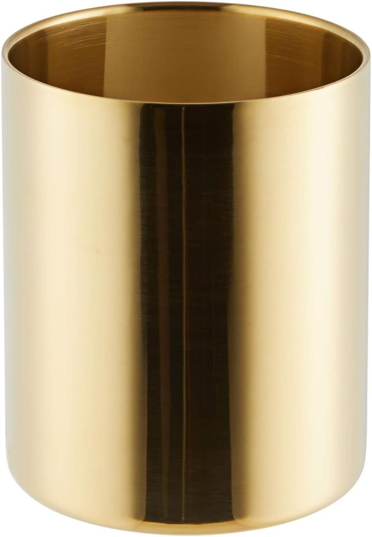 Juvale Desk Organizer Pen & Pencil Holder - 3.2 x 3.9 in, Gold Stainless Steel - Desk Supply Organizer with Gold Pen Cup, Makeup Brush Cup & Vanity Brush Holder