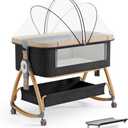 bonbay Baby Bassinet, Bedside Bassinet for Baby, 4 in 1 Portable Bassinet Bedside Sleeper with Wheels Mosquito Net & Storage Basket, 6 Height Adjustable Rocking Bassinet for Newborn Baby