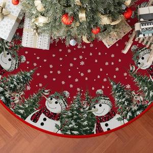 XCHI Snowman Deer Pine Trees Christmas Tree Skirt Party Decorations for Home Xmas Holiday Winter Indoor Decro 36 Inch