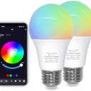 ORALUCE Bluetooth Smart Light Bulb A19 E26,9W LED Light Bulb Color Changing APP Dimmable, 9W Equivalent RGBCW LED Bulb 900 Lumens Multicolor,2P (No WiFi Connection)