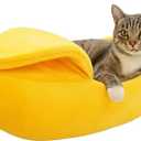 Banana Cat Bed for Cats & Small Dogs Funny Yellow Plush Pet Cave, Indoor Hideaway for Kittens, Puppies, and Small Pets