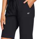 EZRUN Womens Bermuda Shorts Summer Sweat Shorts with Deep Pockets Cotton Shorts for Women Gym Workout (Large, Black)