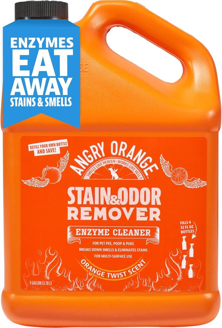 ANGRY ORANGE 1 Gallon Enzyme Cleaner and Deodorizer, Pet Stain and Odor Remover for Dog & Cat Urine and Stains - Citrus, Made in USA (128 Fl Oz (Pack of 1)) ANGRY ORANGE 1 Gallon Enzyme Cleaner and Deodorizer, Pet Stain and Odor Remover for Dog & Cat Urine and Stains - Citrus, Made in USA (128 Fl Oz (Pack of 1))