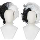 Linfairy Half White and Half Black 2 Tone Wig Halloween Costume Cosplay Wig for Women