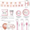 212Pcs Pink Birthday Decorations Disposable Dinnerware Sets,Birthday Party Supplies Plates Napkins Set Baby Shower Birthdays Party Plate Pink Set With Banners Cups Forks knives Spoons Serve 24