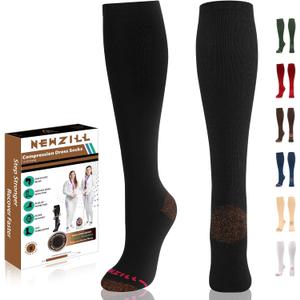 NEWZILL Copper Compression Socks for Women & Men 15-20mmHg Cotton Rich Odor Control Dress Socks for Business Casual Running Medical Athletic Support, Edema Diabetic Relief (XX-Large, Black)