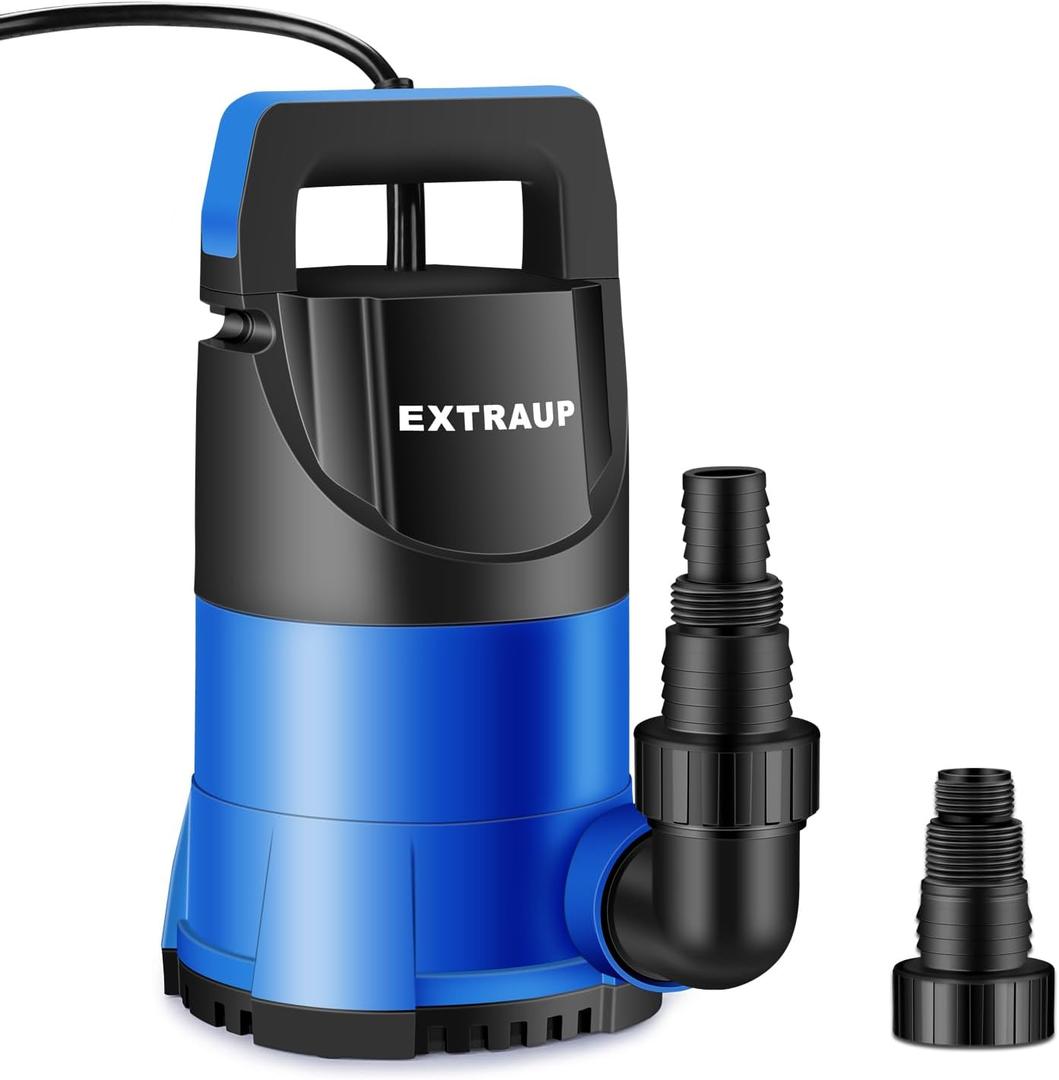 Sump Pump 1HP Clean/Dirty Submersible Water Pump, Electric Thermoplastic Portable Utility Pump 3900 GPH low suction for Swimming Pool Garden Pond Basement Window Wells with 16.4ft Power Cord