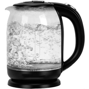 Household Electric Kettle, All 304 Stainless steel and No Plastic Contact, Automatic Shut-off,Borosilicate glass Visual Boiling, 2.0L Water Boiler & Tea Kettle Perfect For Tea & Coffee (Black)