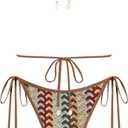 ZAFUL Women's Colorblock Stripes Triangle Halter Tied Cheeky Thong Bikini Set High Cut Two Piece Bathing Suit (Brown, XXL)