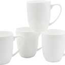Fine Bone China White Coffee Mugs, 16 oz Large Capacity, Set of 4 Tea Cups, Thin Thickness and Light Weight, Comfortable to Hold, Microwave and Dishwasher Safe