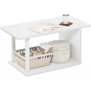 Furinno Basic Coffee Table, 2-Tier Modern Coffee Table with Open Shelf, Easy Assembly Side Table, for Living Room, Bedroom, Home Office, White
