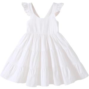 Kids Toddler Baby Girls Rainbow Dress Princess Sleeveless Beach Butterfly Sundress (White) 3-4Y