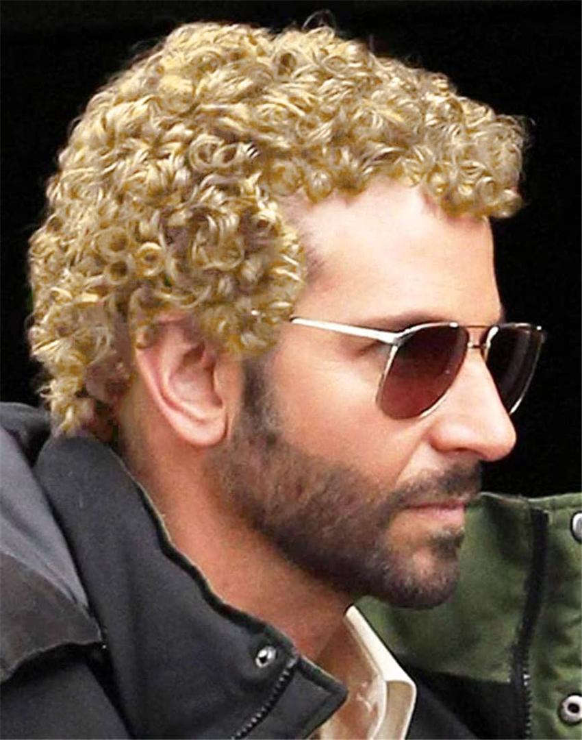 Swiking Mens Curly Afro Wigs Light Blonde Short Wig California Halloween Cosplay Replacement Wigs Rocker Wig for Male Guy(Light Blonde)