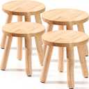 Wenqik 4 Pcs Wooden Step Stools 10 Inch Stool Matched Sensory Table Multi Purpose Solid Chair Round Small Chairs Four Legged Sitting Stool for Classroom Bedroom Playroom