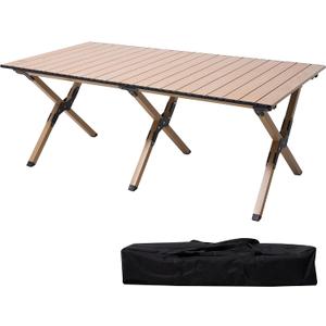 Folding Camping Table, Portable Carbon Steel Low Picnic Table for Outdoor BBQ, Beach & Tailgating, Heavy Duty 47.2" L x 26.1" W, with Carrying Bag