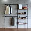 Industrial Pipe Clothing Rack, Wall Mounted Garment Black Wall Hanging Clothing Rack, Heavy Duty Clothes Rack for Walk in Closet Storage, Laundry Room, 14.6x76x82.7 Inches, Model Y02