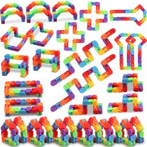 24 Pack Fidget Toys Bulk, Snap and Click Wacky Tracks Fidget Toy, Sensory Puzzles, Rainbow Party Favors, Classroom Rewards, Stocking Stuffers, Stress Relief Treasure Box Prizes for Kid, Teens, Student
