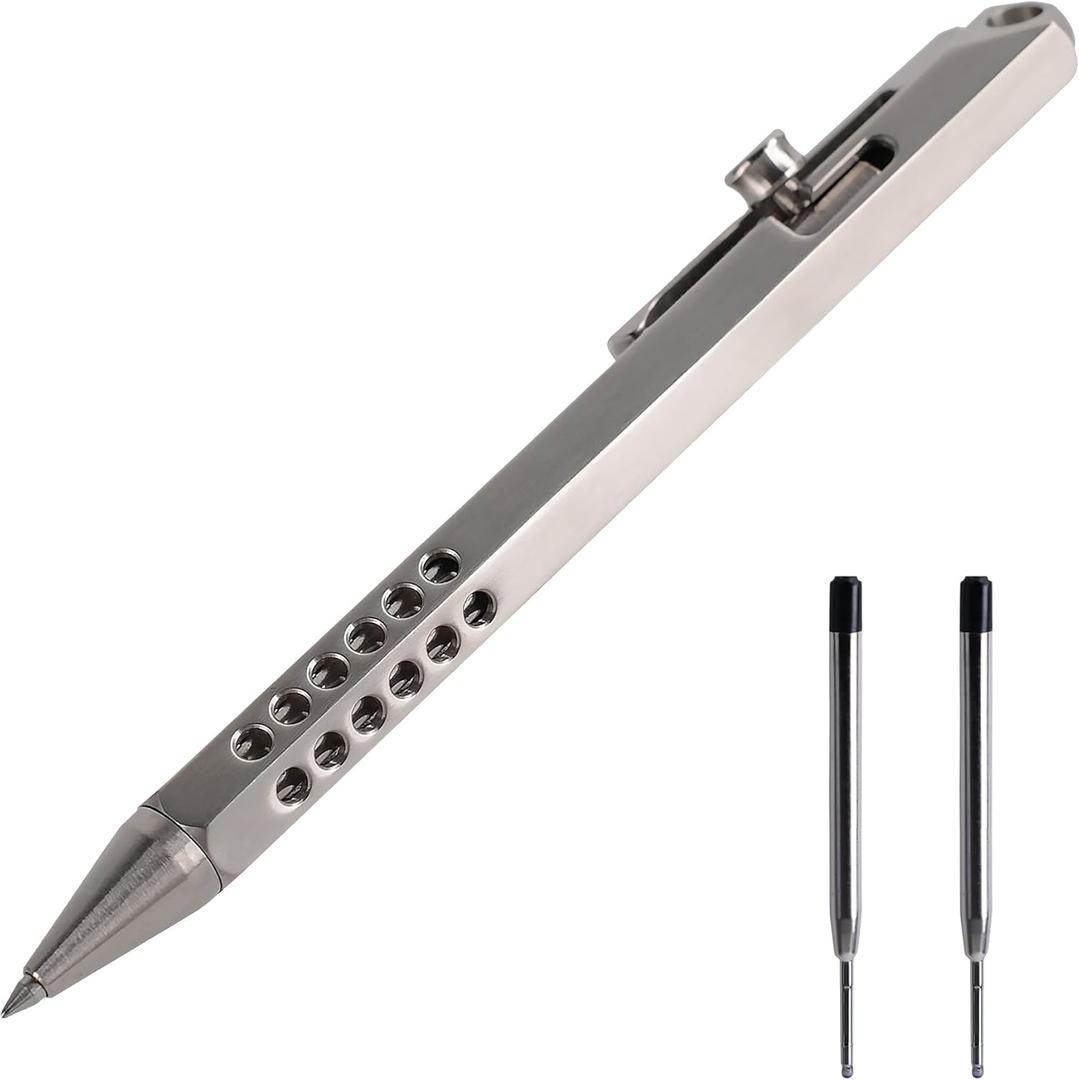 SMOOTHERPRO Titanium 6-Edge Bolt Action Pen - Hexagonal EDC Pen with 2 Refills, Lightweight Hollow Design for Professional Writing & Daily Carry Natural(SE401)