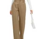 FUNYYZO Wide Casual Pants Women's High Elastic Waisted Business Work Trousers Long Straight Suit Pants Camel Khaki, Size: Small