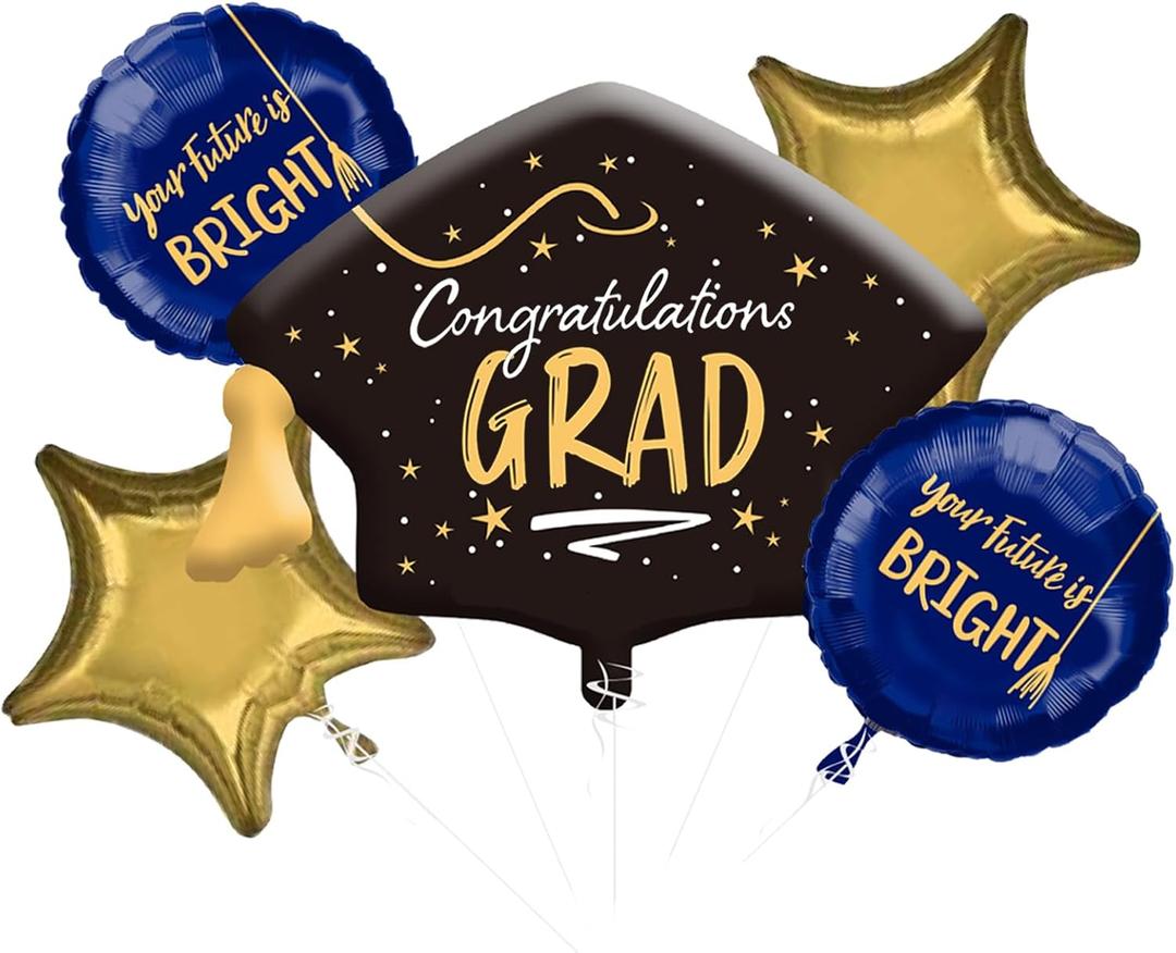 JOJO FLY Navy Blue and Gold Graduation Party Supplies 2025, Congratulations Grad Foil Balloons, Class of 2025 Decorations Navy, Graduation Balloons, Congrats Grad