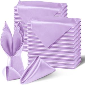 Homiest 100 Pack Light Purple Satin Napkins 17x17 Inches - Scalloped Square Silky Elegant Dinner Decor for Wedding, Restaurant, Graduation Party