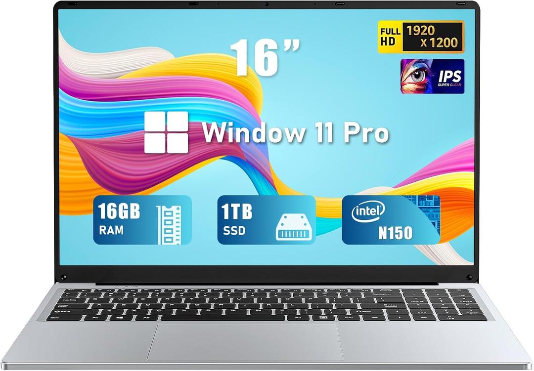 Gaming Laptop, 16 Inch Laptop Computer with Windows 11 Pro, Intel 12th Gen N150 Processor(up to 3.6GHz), 16GB RAM 1TB SSD, Backlit Keyboard, FHD 1920 * 1200, Bluetooth. (Gray)
