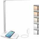LED Desk Lamp with Wireless Charger, USB Charging Port, Dimmable Eye-Caring Desk Light with 5 Brightness Levels & 5 Lighting Modes, Touch Control, Auto Timer (White)