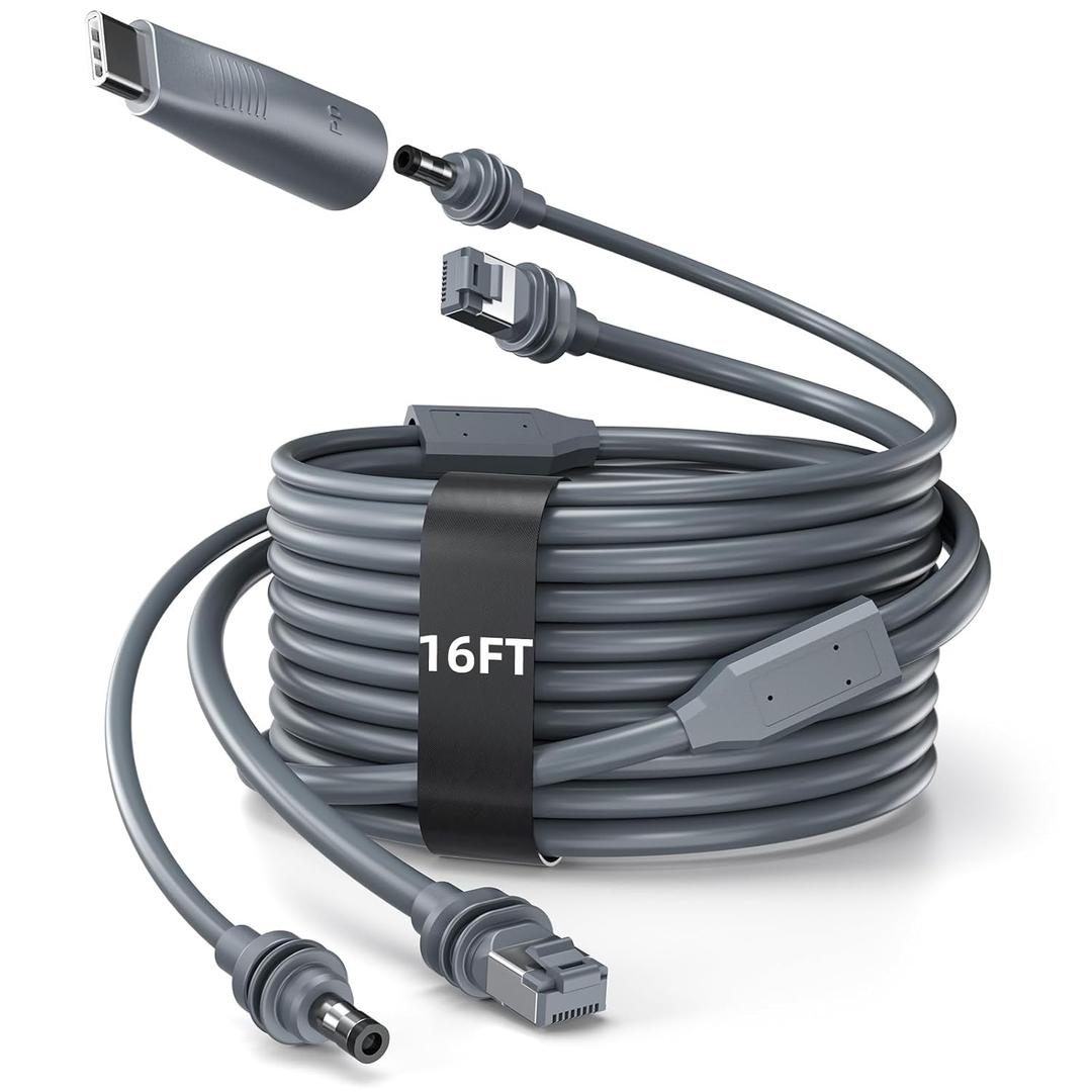 for Starlink Mini Ethernet Cable with Power Cord, 3 in 1 - RJ45 to RJ45 / DC to DC/DC to C, Replacement Waterproof Extension for Starlink Mini Cable Accessories (16.5FT/5M)