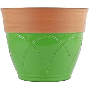 Garden Elements Plastic Indoor/Outdoor Colored Planter with Terra Cotta-Colored Rim, Lightweight, Durable, and Versatile with Drainage Holes, Green, 15”