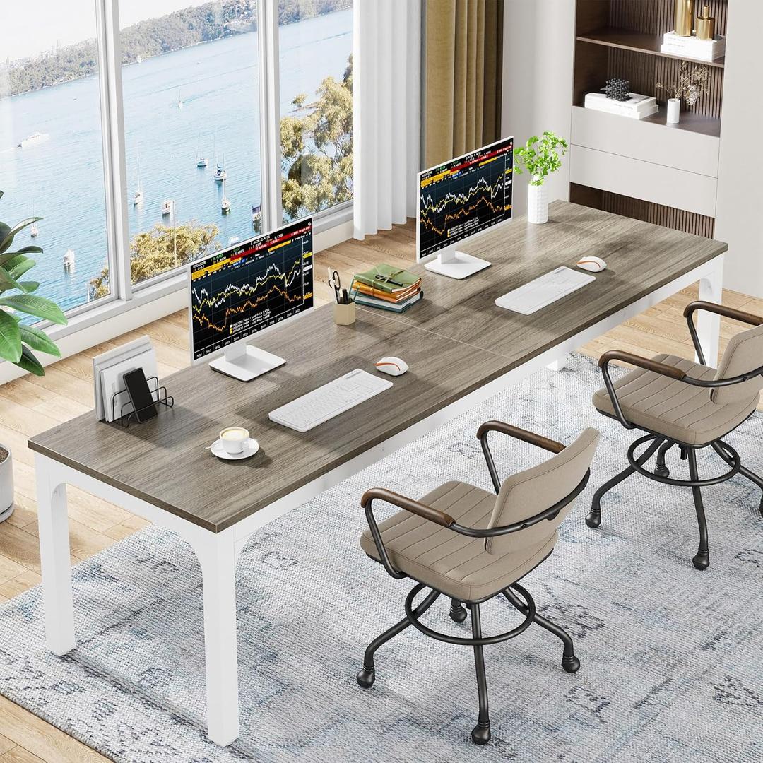 Tribesigns 78.7 Inches Extra Long Computer Desk 2 Person Desk, Double Long Desk, Workstaion for Home Office, Oak+White, Onesize