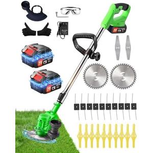 Cordless Weed Wacker Battery Powered,4-in-1 Grass Trimmer/Brush Cutter with 4 Types Blades, 21V Weed Electric Eater with 3.0Ah Battery*2 for Lawn Care and Yard Work