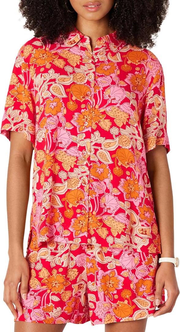 Amazon Essentials Womens Relaxed-Fit Fluid Twill Button-Down Shirt (Short Sold Separately) (M)