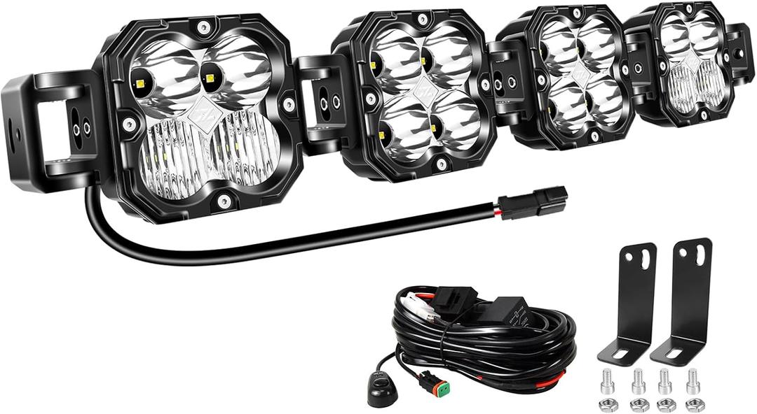 Willpower 27" 120W 12000LM LED Work Light Bar with 12V DT Wire Harness, Square Off Road Driving Lights Fog Lamp for Car Truck Boat Tractor 4x4, 6000K White, Waterproof Headlight, Flood Spot Combo