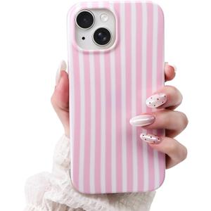 Compatible with iPhone 13/14 Case,Cute Aesthetic Striped Pattern Cover for Women Girls,Soft TPU Shockproof Protective Stylish Kawaii Case for iPhone 13/14 6.1",Pink